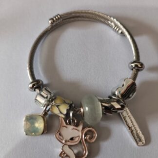 Pulsera Con Charms Gato | Corazon | Brilllo