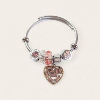 Pulsera Con Charms Corazon | Aro | Brillo